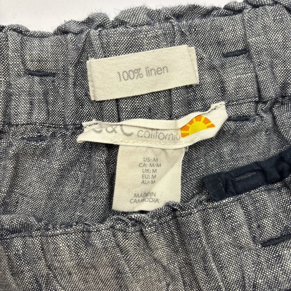 C&C California Cargo Pants Womens M Blue 100% Linen Pull Nautical Rope Tie Beach